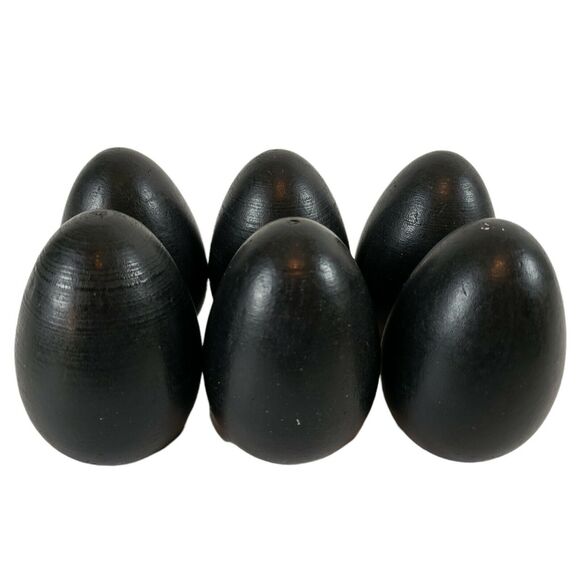 6 PCS Unpainted Black Wooden Fake Easter Eggs Craft Blank Paintable Flat Bottom - Picture 1 of 10
